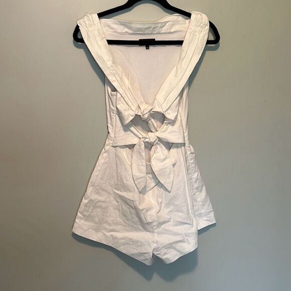 Majorelle Women's White Linen Blend Front Tie Off The Shoulder Romper - Picture 1 of 8